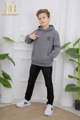 Vintage Washed Oversized Patch Hoodie - Charcoal Grey