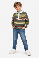 Boys’ Striped Polo T-Shirt with Patch Detailing