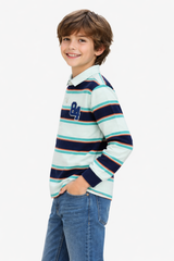 Striped Varsity Polo Tee with '84' Patch