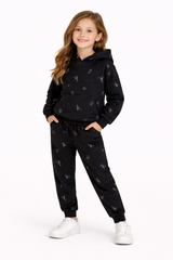 Cozy Floral Black Hoodie and Jogger Set