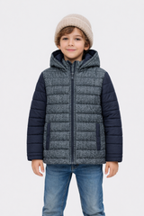 Kid's Contrast Quilted &amp; Heathered Puffer Jacket with Hood