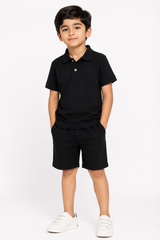 Kids Black Classic Polo Shirt With Shorts