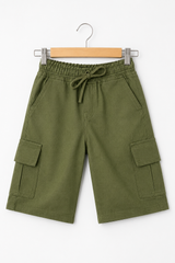 Boys Olive Green Cargo Shorts with Drawstring