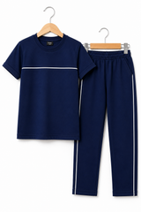 Boys' Navy Blue Cotton T-Shirt & Trouser Co-ord Set | Premium Kids Casual Wear