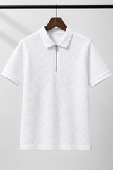 Kids Premium White Textured Half-Zip Polo Shirt