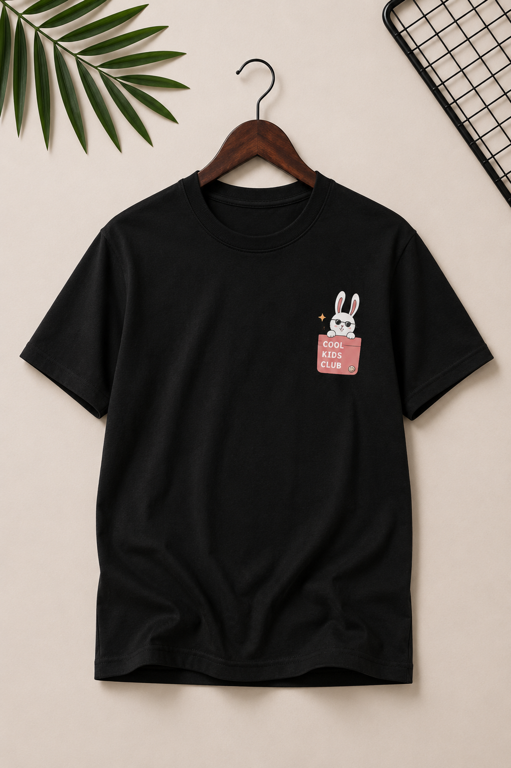 Rabbit Happy Pocket Graphic Tee – Black