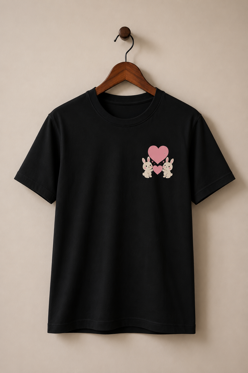 Cute Bunny Heart Graphic Tee – Black