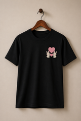 Cute Bunny Heart Graphic Tee – Black