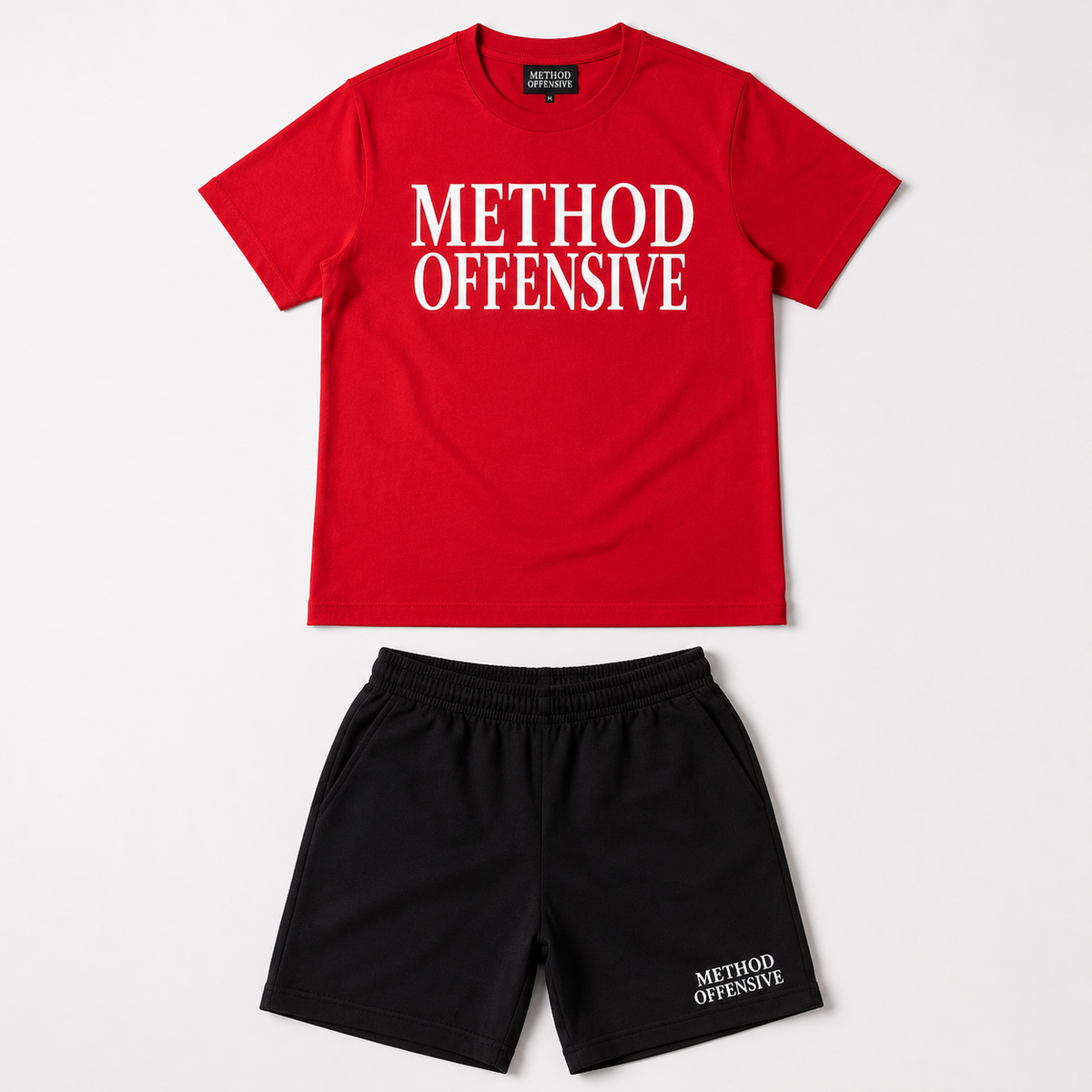 Kids Red “Method Offensive” T-Shirt  Black Shorts Set