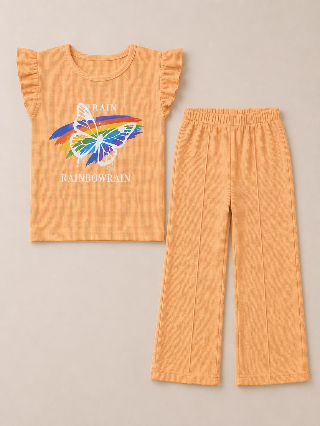 Peach Butterfly Graphic Co-Ord Set for Girls