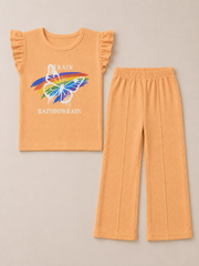 Peach Butterfly Graphic Co-Ord Set for Girls