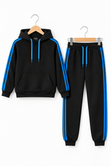 Kids Black & Blue Fleece Tracksuit Set – Hoodie Joggers