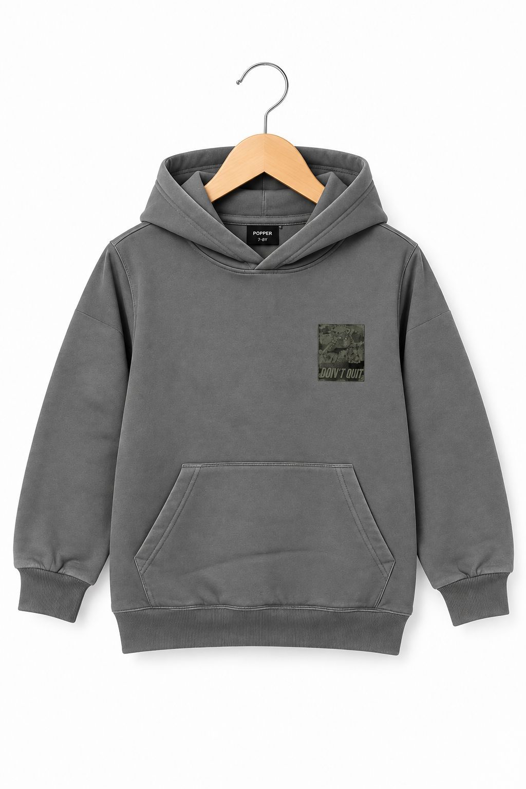 Vintage Washed Oversized Patch Hoodie - Charcoal Grey