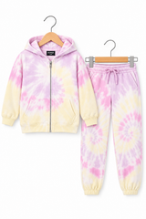 Pastel Tie-Dye Cozy  Hoodie and Jogger Set For Girls