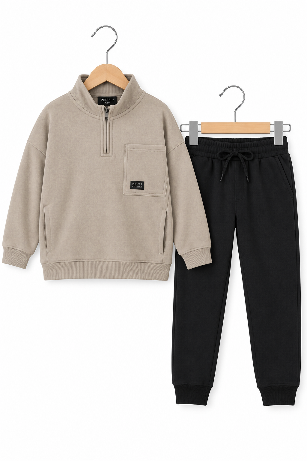 Neutral Zip-Up Sweatshirt & Jogger Set