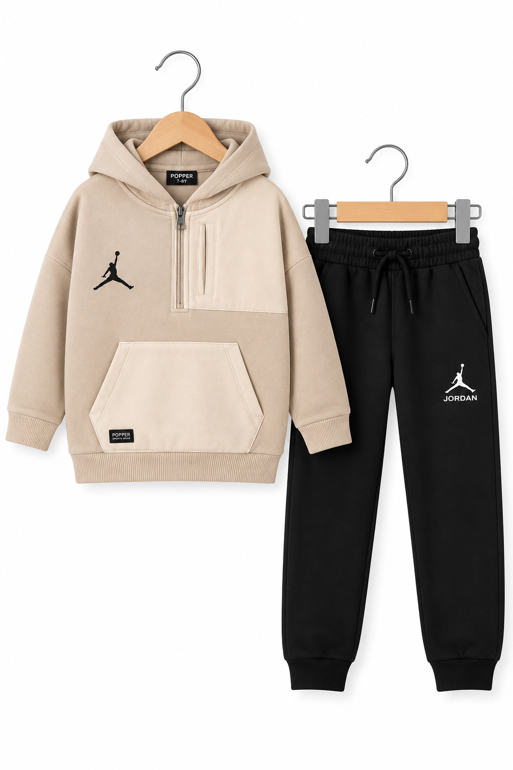 Jordan Essentials Hoodie & Jogger Set – Beige & Black