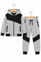 Stylish Two-Tone' Tracksuit Set: Grey and Black Hoodie with Matching Joggers