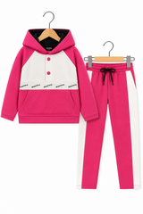 Bold Pink & White Colorblock Hoodie Set – Playful Street Style for girls