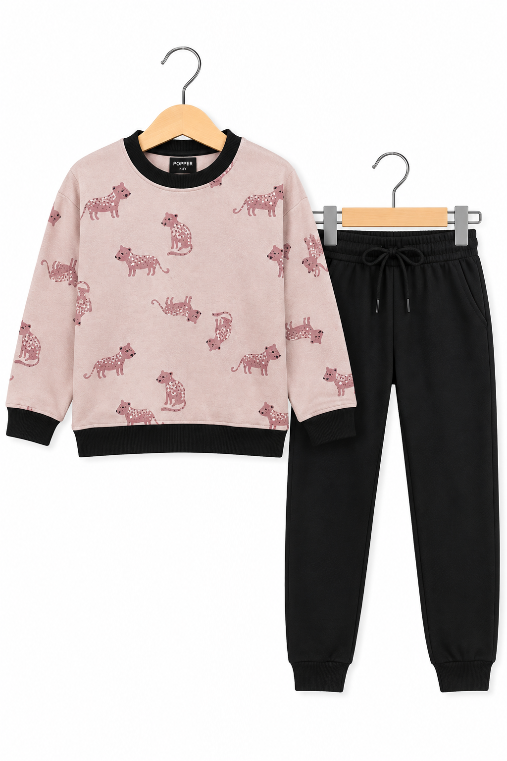 Cozy Jungle Vibes Boys' Set – Pink Tiger Print & Black Joggers (unisex)