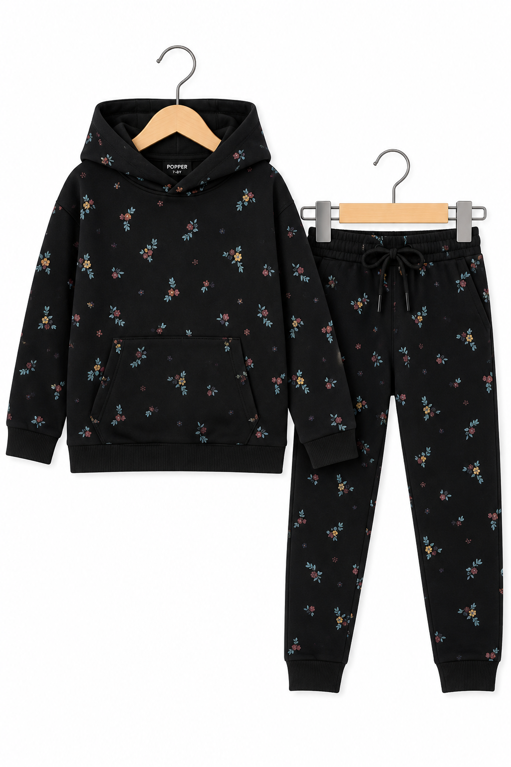 Cozy Floral Black Hoodie and Jogger Set