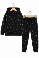 Cozy Floral Black Hoodie and Jogger Set