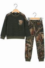 Boys Camo Patch Sweatshirt & Jogger Set – Forest Green