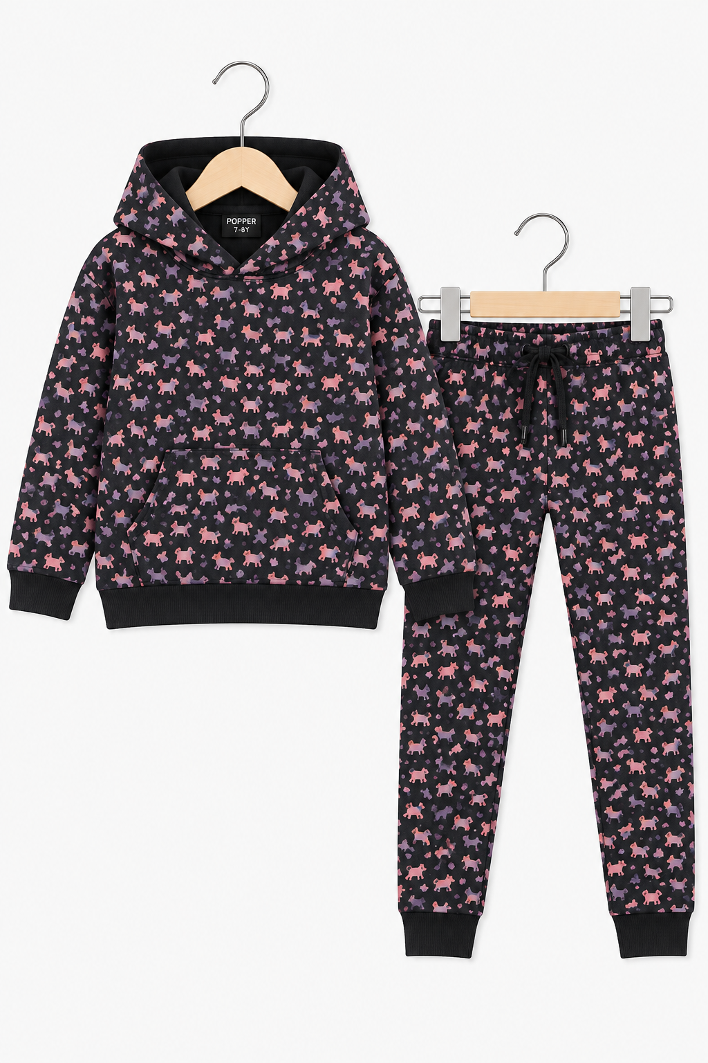 Boys Unicorn Print Hoodie & Joggers Set – Black & Pink