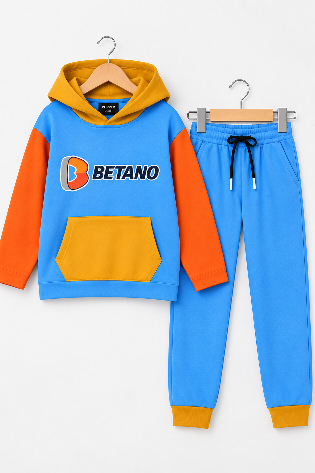 Kids Blue &  Orange BETANO Printed Hoodie &amp; Jogger Set