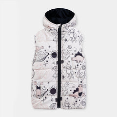 Girls Premium Quality All-Over Printed Sleeveless Zipper Hoodie Jacket