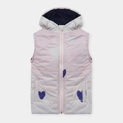 Girls Premium Quality Heart Printed Sleeveless Zipper Hoodie Jacket