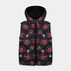 Kids Premium Quality All-Over Spidermen Printed Sleeveless Puffer Zipper Hoodie Jacket