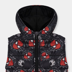 Kids Premium Quality All-Over Spidermen Printed Sleeveless Puffer Zipper Hoodie Jacket