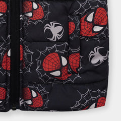 Kids Premium Quality All-Over Spidermen Printed Sleeveless Puffer Zipper Hoodie Jacket