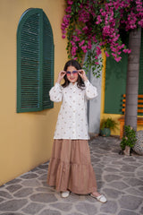 White embroidered Girls Shirt with Brown Lehnga