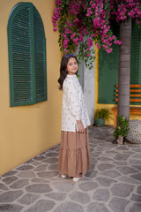 White embroidered Girls Shirt with Brown Lehnga