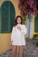 White embroidered Girls Shirt with Brown Lehnga