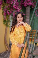 Mustard Printed Girls Kurta Sharara Set