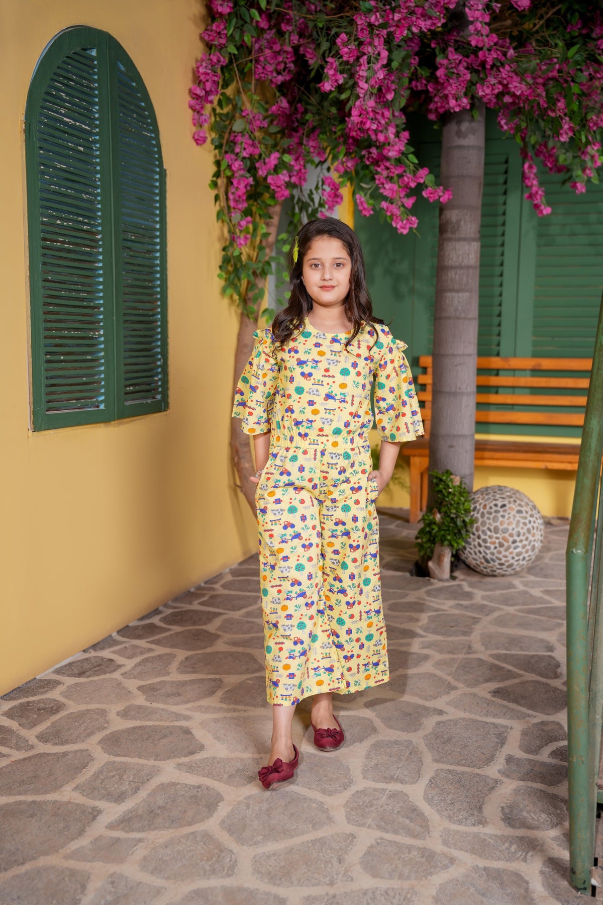 Yellow Printed Girls Co-Ord Set