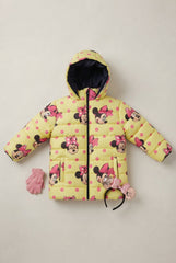 Girls Minnie Print Hooded Puffer Jacket