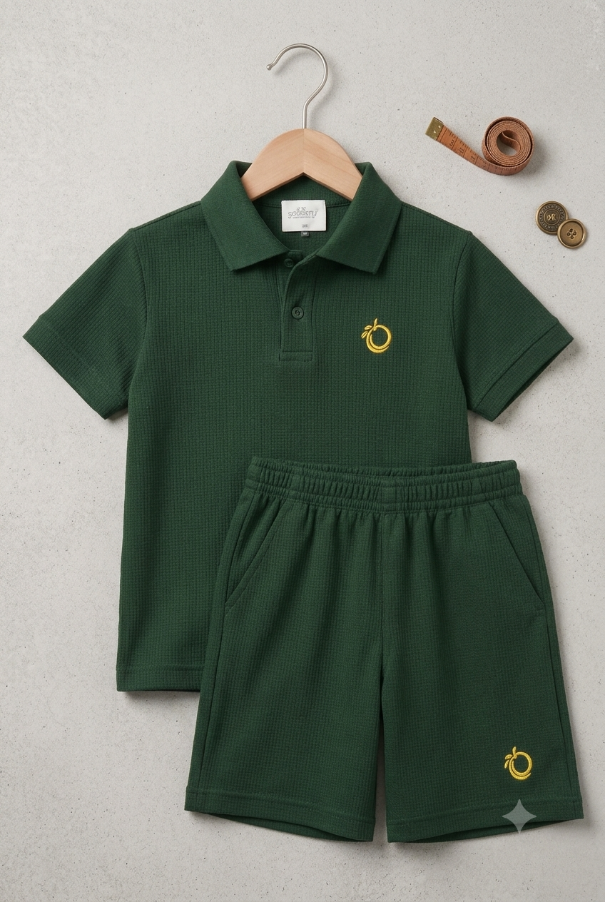 Kids Green Polo Shorts Co-ord Set – Premium Summer Outfit