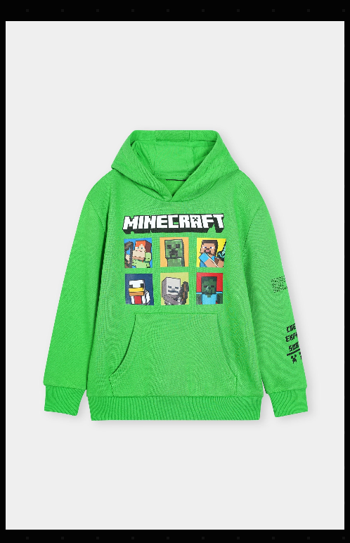Minecraft Green Hoodie – Official Character Print for Boys