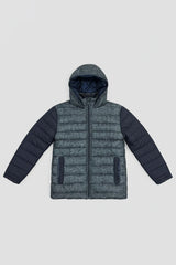 Kid's Contrast Quilted &amp; Heathered Puffer Jacket with Hood