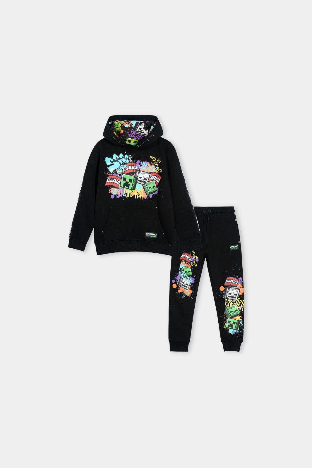 Urban Gamer Boys Hoodie Set – Black with Graffiti Minecraft Print