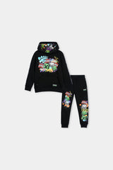 Urban Gamer Boys Hoodie Set – Black with Graffiti Minecraft Print