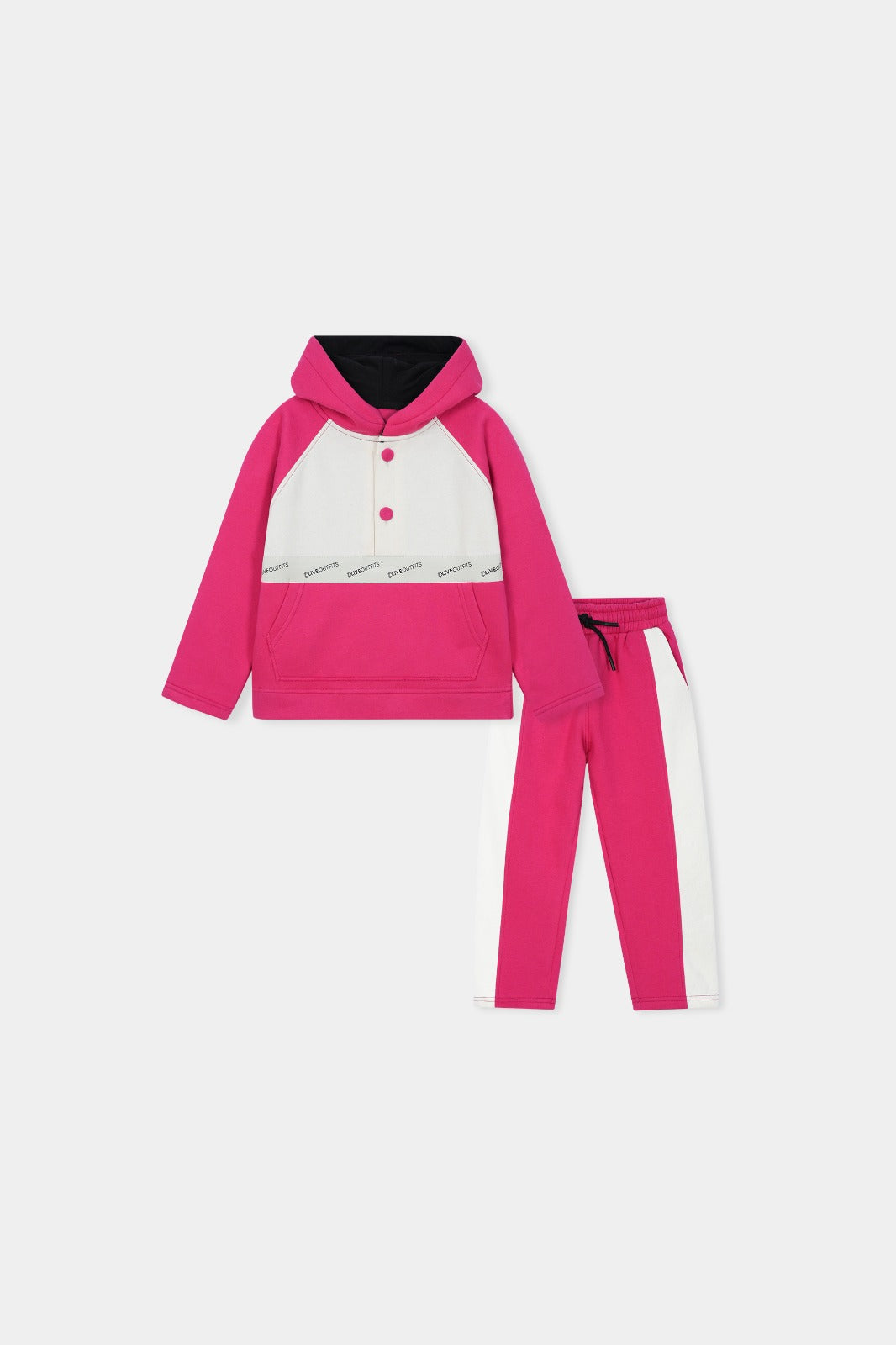 Bold Pink & White Colorblock Hoodie Set – Playful Street Style