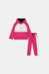Bold Pink & White Colorblock Hoodie Set – Playful Street Style