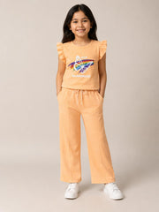 Peach Butterfly Graphic Co-Ord Set for Girls