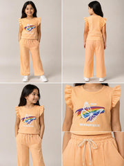 Peach Butterfly Graphic Co-Ord Set for Girls