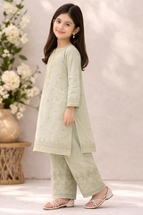 Mint Green Embroidered Kids Kurta Set