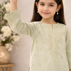 Mint Green Embroidered Kids Kurta Set